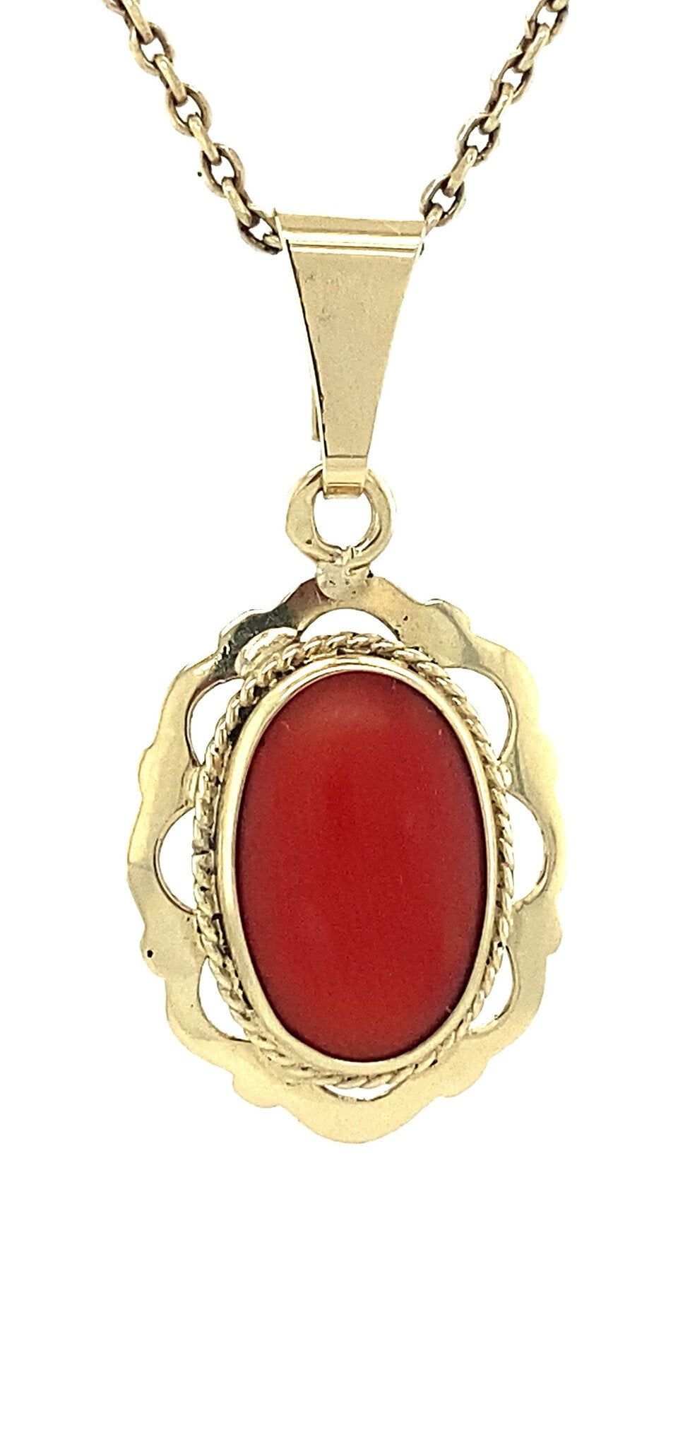 Vintage 14K Gold Pendant with Red Coral